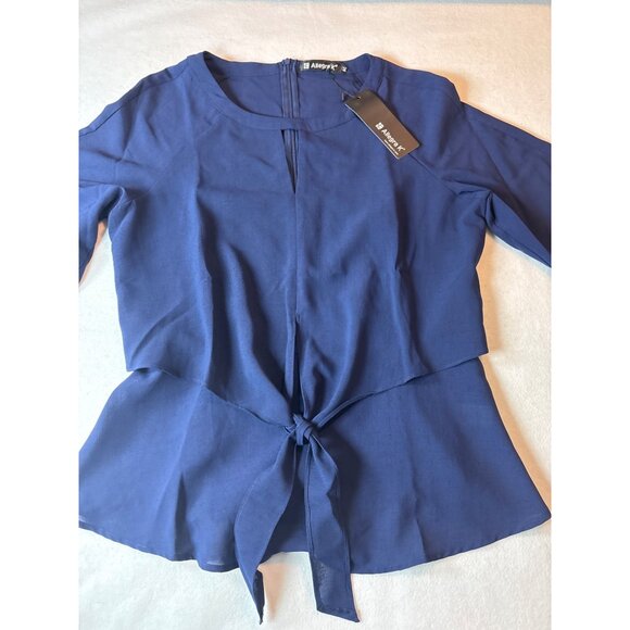 Allegra K Womens Blue Tie Waist Blouse size M - Picture 2 of 12